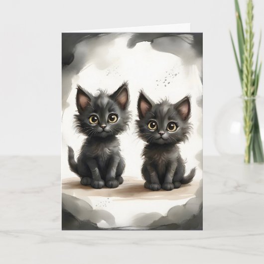 Adorable Pair Black Kätzchens Portrait Blank Karte (Vorderseite)