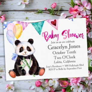 Adorable Panda & Balloons Babydusche Einladung