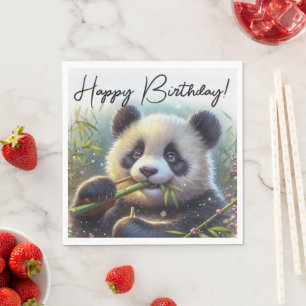 Adorable Panda Bären essen Bamboo Glückwunsch zum  Serviette