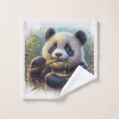 Adorable Panda Bären essen Bambus Badhandtuch Set (Waschlappen)
