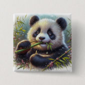 Adorable Panda Bären essen Bambus Button (Vorderseite)