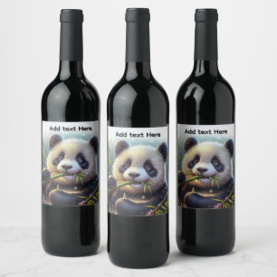Adorable Panda Bären essen Bambus Custom Text Weinetikett
