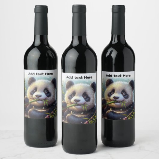 Adorable Panda Bären essen Bambus Custom Text Weinetikett (Flaschen)