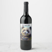 Adorable Panda Bären essen Bambus Custom Text Weinetikett (Vorderseite)