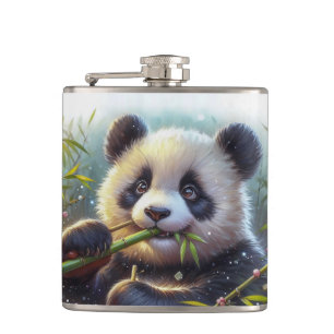 Adorable Panda Bären essen Bambus Flachmann