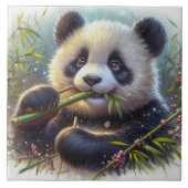 Adorable Panda Bären essen Bambus Fliese (Vorderseite)