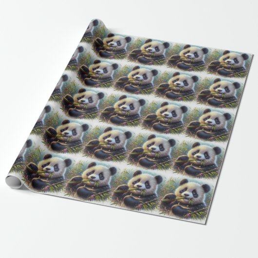 Adorable Panda Bären essen Bambus Geschenkpapier (Ungerollt)