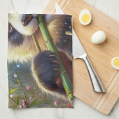 Adorable Panda Bären essen Bambus Geschirrtuch (Viertel Falte)