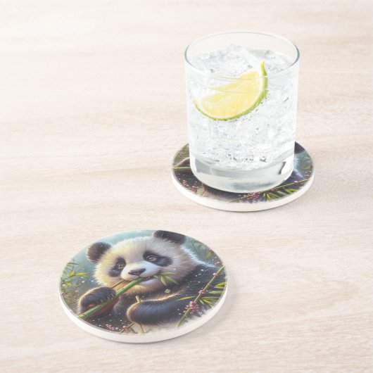 Adorable Panda Bären essen Bambus Getränkeuntersetzer (Seite)