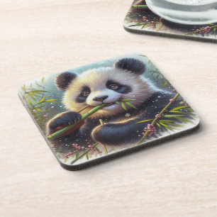 Adorable Panda Bären essen Bambus Getränkeuntersetzer