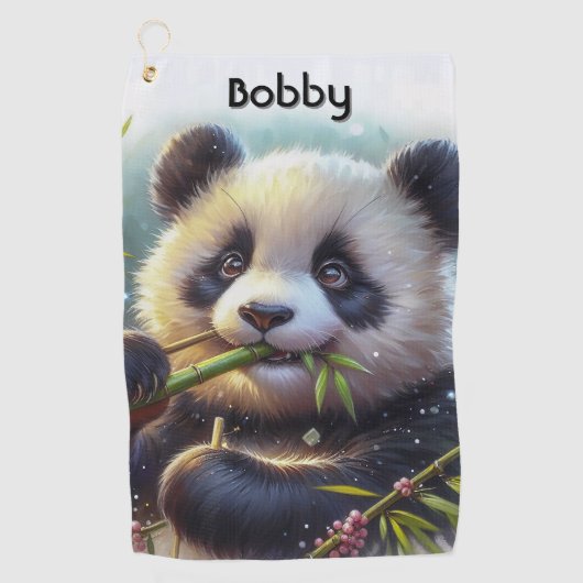 Adorable Panda Bären essen Bambus Golfhandtuch (Vorderseite)
