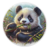 Adorable Panda Bären essen Bambus Keramikknauf (Vorderseite)