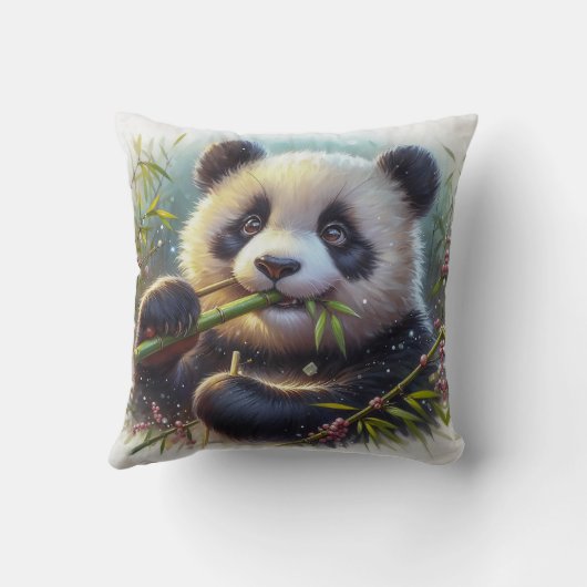 Adorable Panda Bären essen Bambus Kissen (Rückseite)