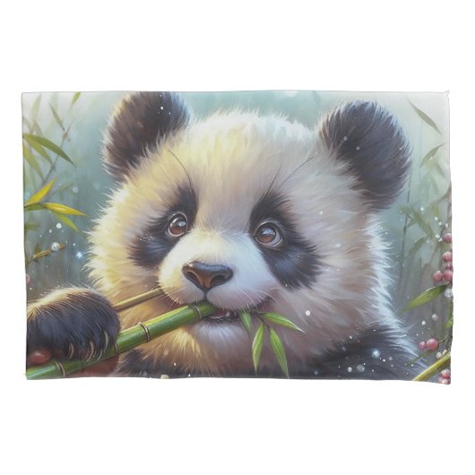Adorable Panda Bären essen Bambus Kissenbezug (Vorderseite)