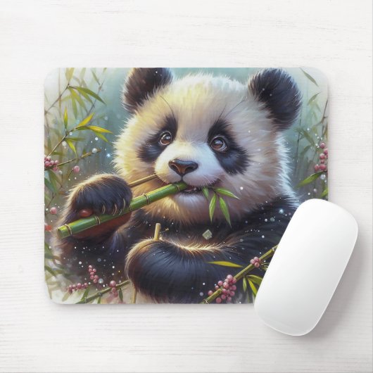 Adorable Panda Bären essen Bambus Mousepad (Mit Mouse)