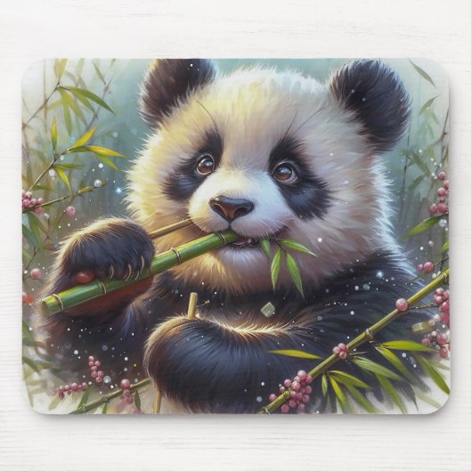Adorable Panda Bären essen Bambus Mousepad (Vorne)