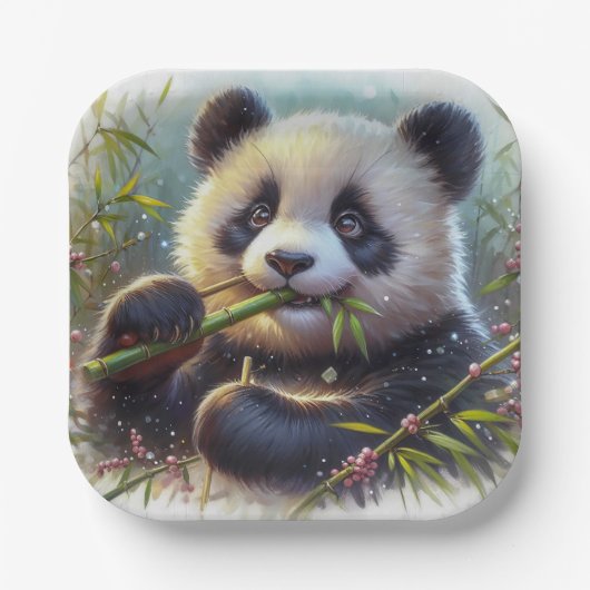 Adorable Panda Bären essen Bambus Pappteller (Vorderseite)