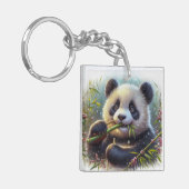 Adorable Panda Bären essen Bambus Schlüsselanhänger (Vorderseite links)