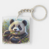 Adorable Panda Bären essen Bambus Schlüsselanhänger (Rückseite)