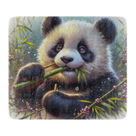 Adorable Panda Bären essen Bambus Schneidebrett (Vorderseite)