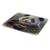 Adorable Panda Bären essen Bambus Schneidebrett (Ecke)