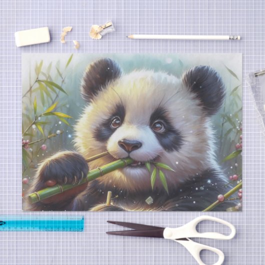 Adorable Panda Bären essen Bambus Seidenpapier (Handwerk)