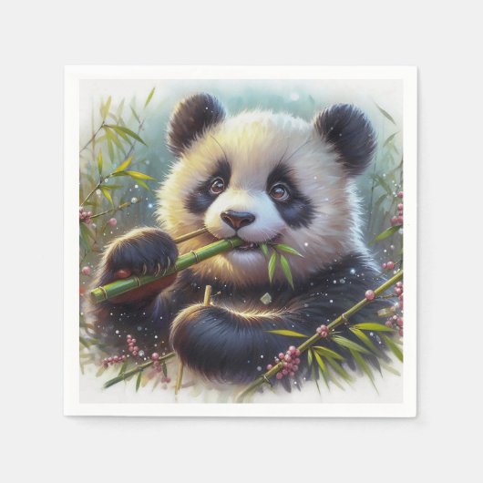 Adorable Panda Bären essen Bambus Serviette (Vorderseite)