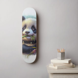 Adorable Panda Bären essen Bambus Skateboard