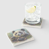 Adorable Panda Bären essen Bambus Steinuntersetzer (Seitenansicht)