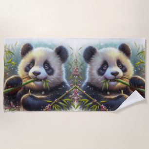 Adorable Panda Bären essen Bambus Strandtuch