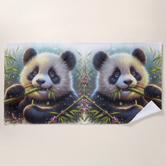 Adorable Panda Bären essen Bambus Strandtuch (Vorderseite)