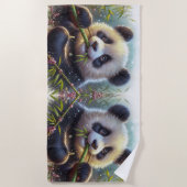 Adorable Panda Bären essen Bambus Strandtuch (Vorderseite)