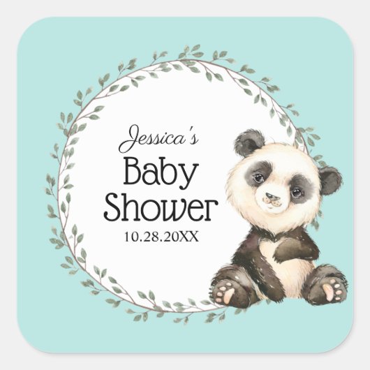 Adorable Panda Bear Baby Dusche Quadratischer Aufkleber (Vorderseite)