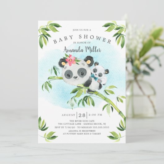 Adorable Panda Bear Boys Babydusche Einladung (Stehend Vorderseite)