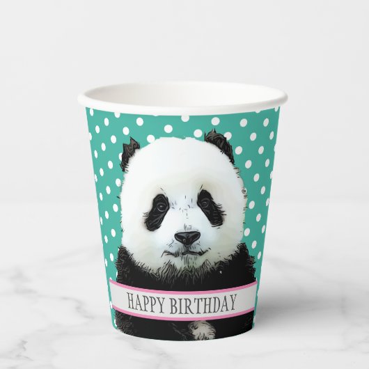 Adorable Panda Bear Kid's Happy Birthday Tier Pappbecher (Vorderseite)