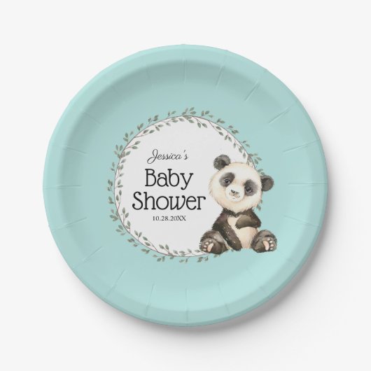 Adorable Panda Bear Personalisiert Babydusche Pappteller (Vorderseite)