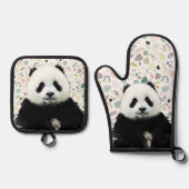 Adorable Panda Bear Tiername Hübsches Muster Ofenhandschuh & Topflappen-Set (Vorderseite)
