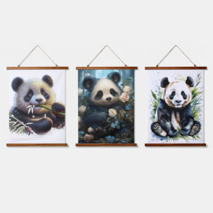 Adorable Panda Bears Wandteppich Mit Holzrahmen