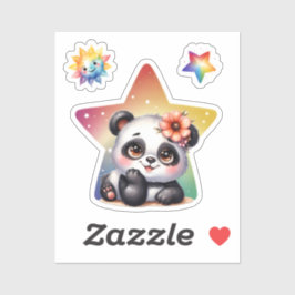 Adorable Panda Colorful Star, Panda Sticker
