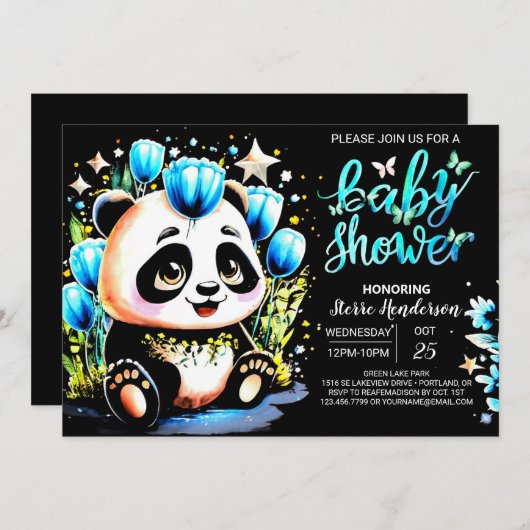 Adorable Panda Dreamland Journey Boy Baby Dusche Einladung (Vorne/Hinten)
