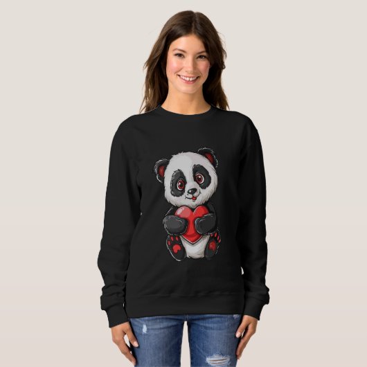 Adorable Panda Holding Herz Sweatshirt (Vorne ganz)
