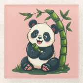 Adorable Panda Hugging Bamboo Niedlicher Cartoon K Glasuntersetzer (Vorderseite)