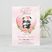 Adorable Panda Mama & Baby Pink Blütendusche Einladung (Stehend Vorderseite)