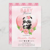 Adorable Panda Mama & Baby Pink Blütendusche Einladung (Vorne/Hinten)