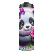 Adorable Panda mit heller Blume Thermosbecher (Vorderseite)