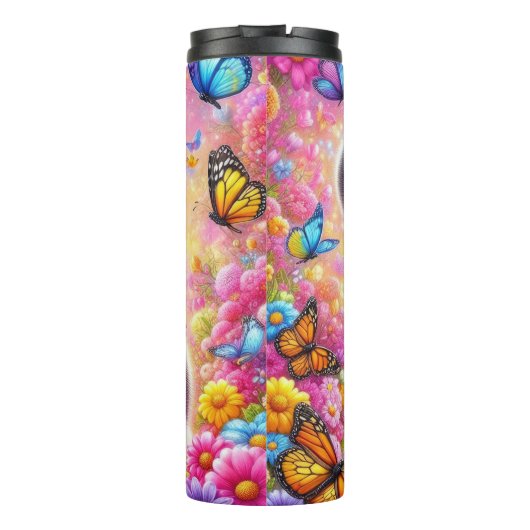 Adorable Panda mit heller Blume Thermosbecher (Rückseite)