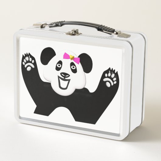 Adorable Panda mit rosa Bow Metall Brotdose (Vorderseite)