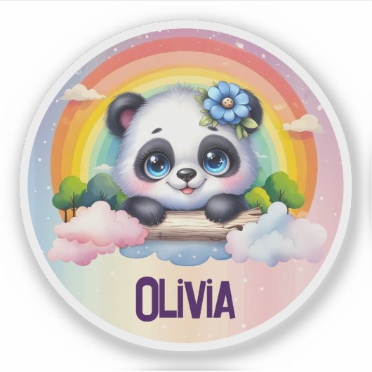 Adorable Panda Rainbow mit benutzerdefinierbarem N Aufkleber (Vorderseite)