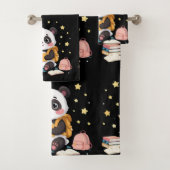Adorable panda reading , stars,pattern  badhandtuch set (Insitu)