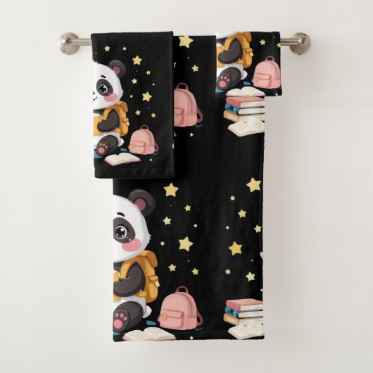 Adorable panda reading , stars,pattern  badhandtuch set (Insitu)